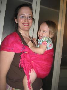 one-shouldered front carry  with a 25 lb. one year old