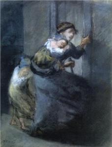 "Mother with Two Infants"  by Jean-Francois Millet, circa 1800's