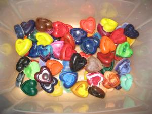 A bucket full of crayons.