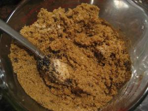 Stirring the molasses in.