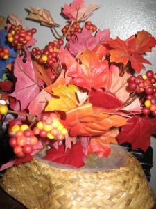 Pretty fall leaves in a basket.
