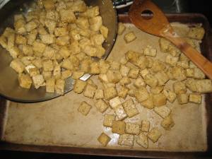 Sourdough croutons about to go in the oven!